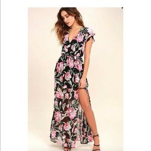 Lulu's Where Wildflowers Grow Black Maxi Dress
